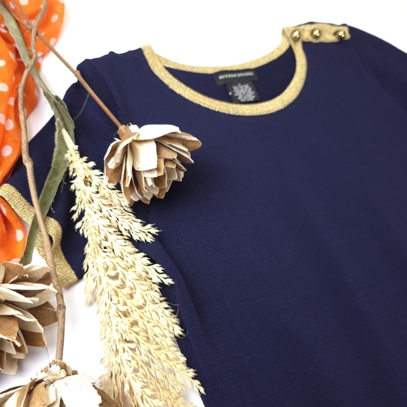 Sutton Studio Navy Dress with Gold Accents Size S - Picture 2 of 8